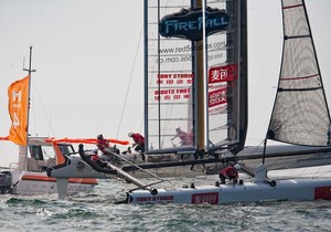 The America's Cup World Series regatta (AC World Series) is taking place in the port city of Cascais, Portugal known for great sailing conditions. This is the AC45 wing-sailed catamaran's  first-ever competition.
Photo Credit must read ©Bob Grieser/OUTSIDEIMAGES.COM or a 50 Euro fee is charged photo copyright Bob Grieser/Outside Images www.outsideimages.com taken at  and featuring the  class