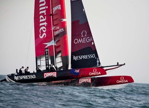 The America's Cup World Series regatta (AC World Series) is taking place in the port city of Cascais, Portugal known for great sailing conditions. This is the AC45 wing-sailed catamaran's  first-ever competition.
Photo Credit must read ©Bob Grieser/OUTSIDEIMAGES.COM or a 50 Euro fee is charged photo copyright Bob Grieser/Outside Images www.outsideimages.com taken at  and featuring the  class