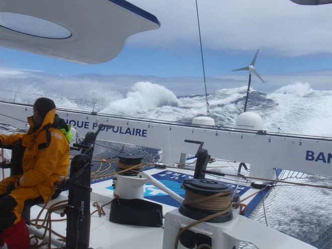 Banque Populaire flying through the southern Indian Ocean © Team Banque Populaire http://www.voile.banquepopulaire.fr/