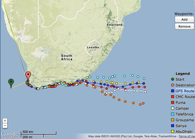 Lower level fleet location, Day 4, Volvo Ocean Race, Leg 2 © PredictWind.com www.predictwind.com