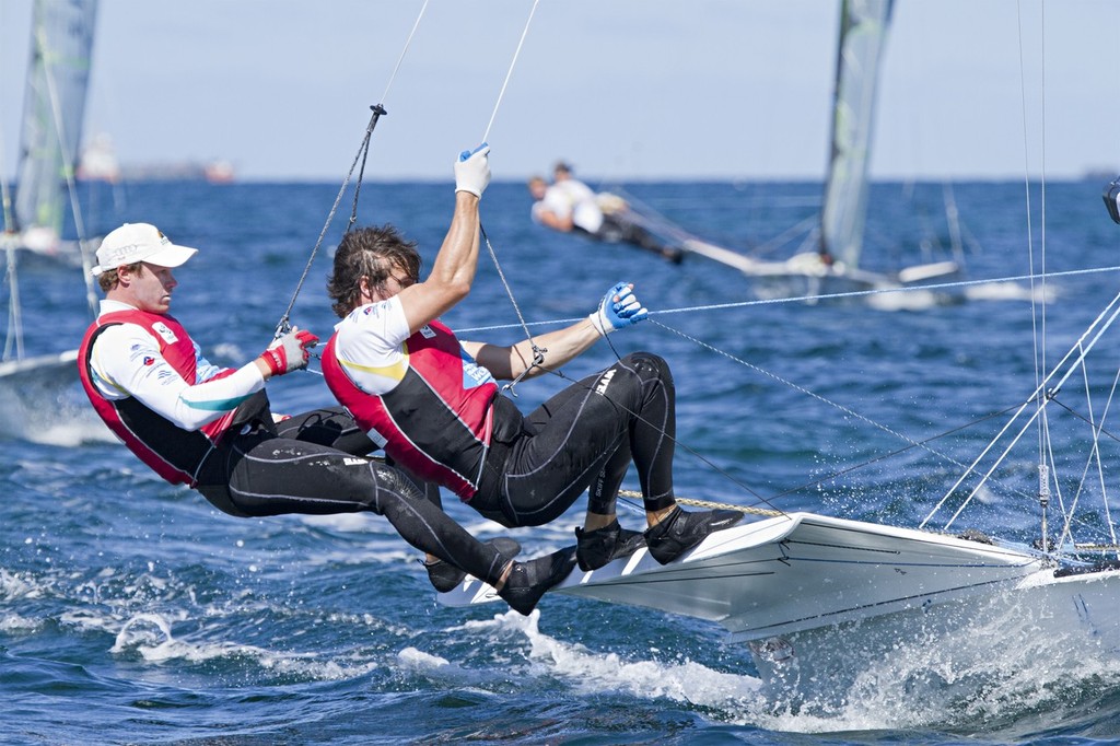 AUS Nathan Outteridge and Iain Jensen - Perth 2011 ISAF Sailing World Championships ©  Alex McKinnon Photography http://www.alexmckinnonphotography.com