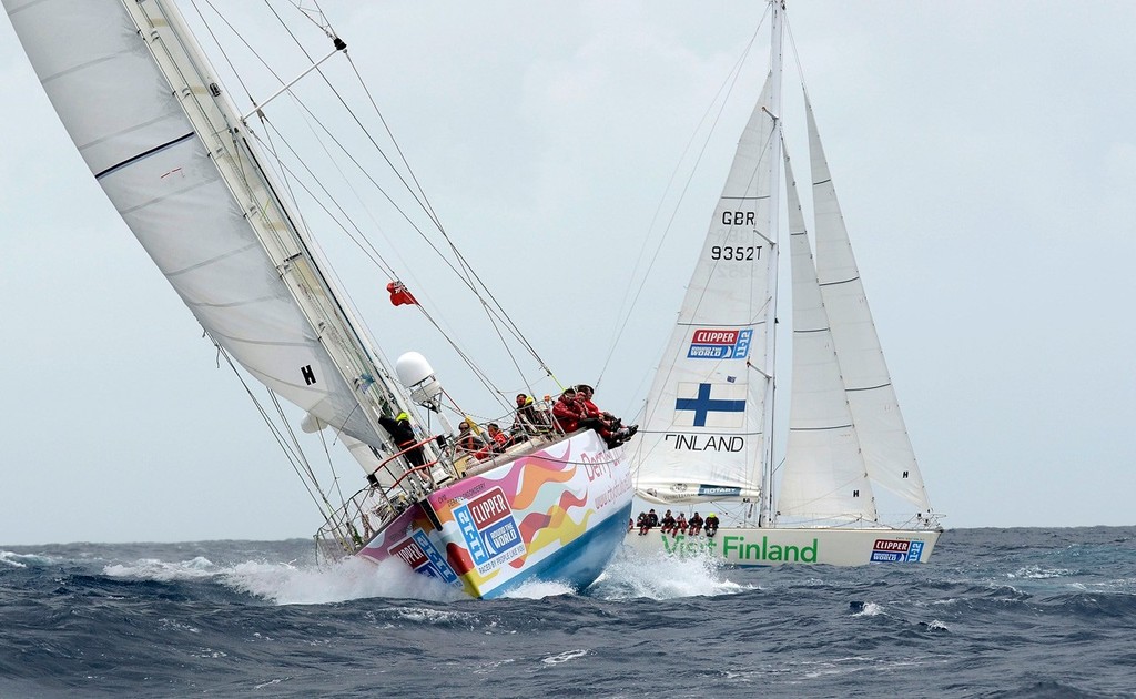 Derry-Londonderry and Visit Finland at the start of the race from the Gold Coast to Singapore in the Clipper 11-12 Round the World Yacht Race. © Steve Holland/onEdition