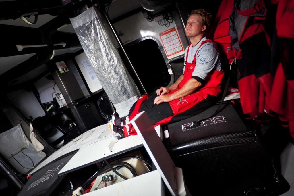 Casey Smith onboard PUMA's Mar Mostro. PUMA Ocean Racing powered by BERG during leg 2 of the Volvo Ocean Race 2011-12, from Cape Town, South Africa to Abu Dhabi, UAE. (Credit: Amory Ross/PUMA Ocean Racing/Volvo Ocean Race) photo copyright Amory Ross/Puma Ocean Racing/Volvo Ocean Race http://www.puma.com/sailing taken at  and featuring the  class