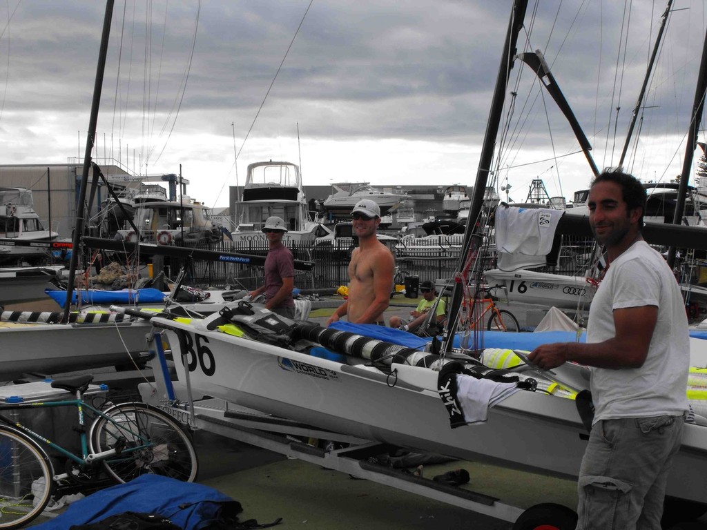 Cook/Lowden team after racing - ISAF Sailing World Championships Perth 2011 © John Curtis