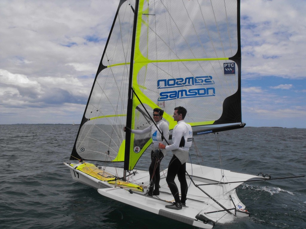 Cook/Lowden in the 49’er from before the start  - ISAF Sailing World Championships Perth 2011 © John Curtis