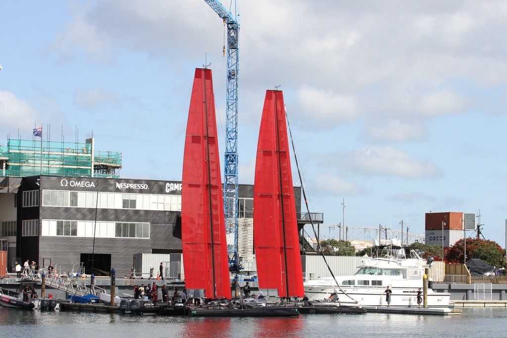 SL-33’s preparing for the first wingsail test session in the Viaduct harbour © Richard Gladwell www.photosport.co.nz