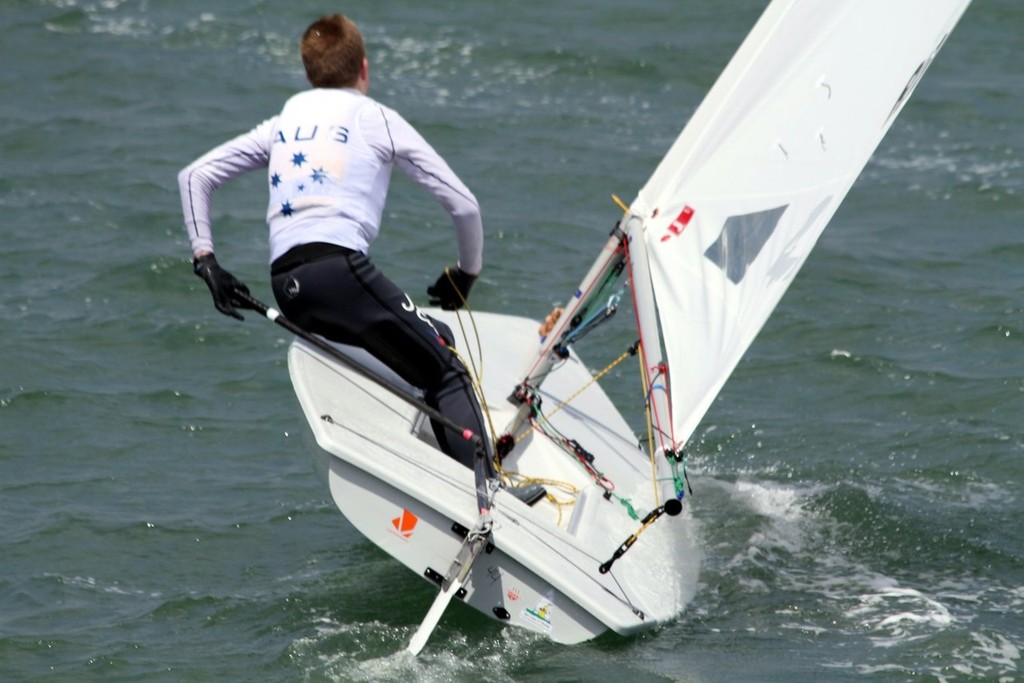 Jock Calvert in action on his Laser 4.7 - International Cadet Australian Championship 2011 photo copyright Rob Cruse taken at  and featuring the  class
