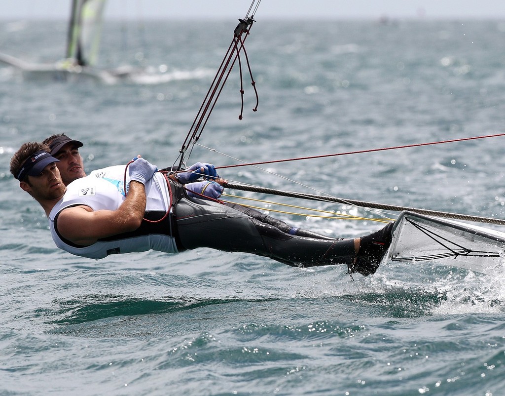 Dionisios Dimou and Michail Pateniotis of Greece compete during the yellow fleet race for the 49er Men’s Skiff Class of the 2011 ISAF Sailing World Championships on December 12, 2011 in Perth, Australia. © Paul Kane /Perth 2011 http://www.perth2011.com