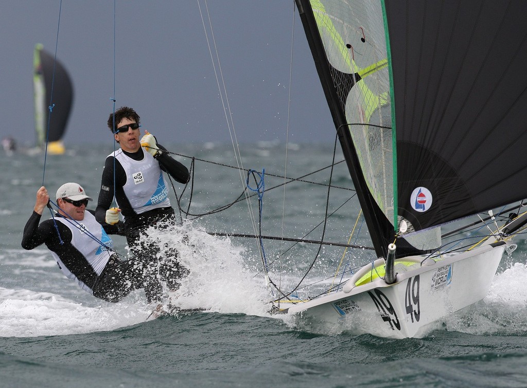 Robert Frost and Tom Arbuckle of Canada compete during the yellow fleet race for the 49er Men’s Skiff Class of the 2011 ISAF Sailing World Championships on December 12, 2011 in Perth, Australia. © Paul Kane /Perth 2011 http://www.perth2011.com