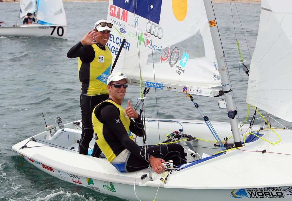 Perth, WA - December 11: Mathew Belcher, Malcom Page, 470 Men Medal race December 11, 2011 off Fremantle, Australia. © Richard Langdon /Ocean Images http://www.oceanimages.co.uk