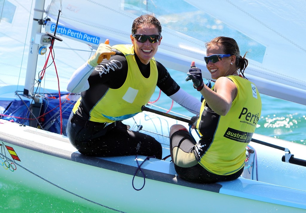 Tara Pacheco, Berta Betanzos in the women&rsquo;s 470 medal race - Perth 2011 &copy;  Richard Langdon /Perth 2011 http://www.perth2011.com