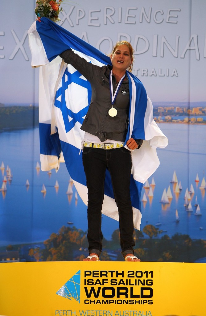 Lee Korzits, Medal ceremony December 11, 2011 off Fremantle, Australia. © Richard Langdon /Ocean Images http://www.oceanimages.co.uk