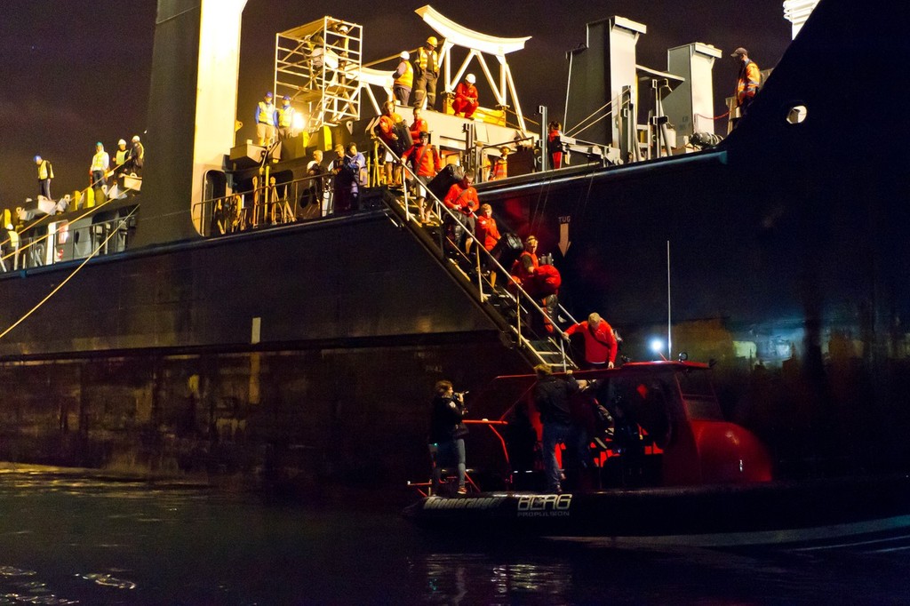 PUMA Ocean Racing powered by BERG crew getting onboard the RIB. © Ian Roman/Volvo Ocean Race http://www.volvooceanrace.com
