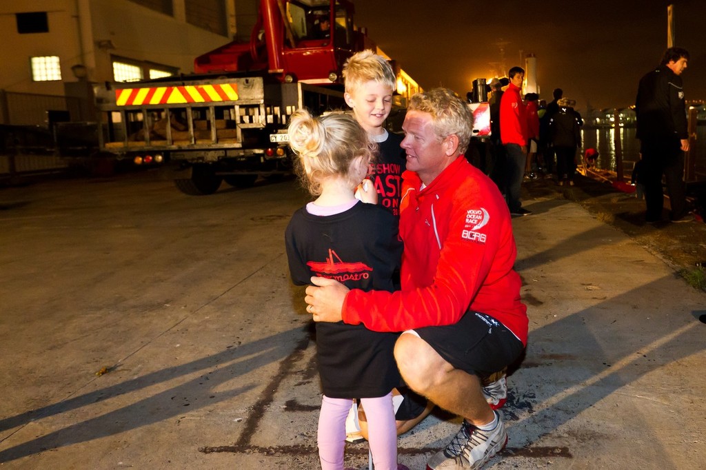 Tony Mutter from New Zealand together with his children in Cape Town, South Africa.   © Ian Roman/Volvo Ocean Race http://www.volvooceanrace.com