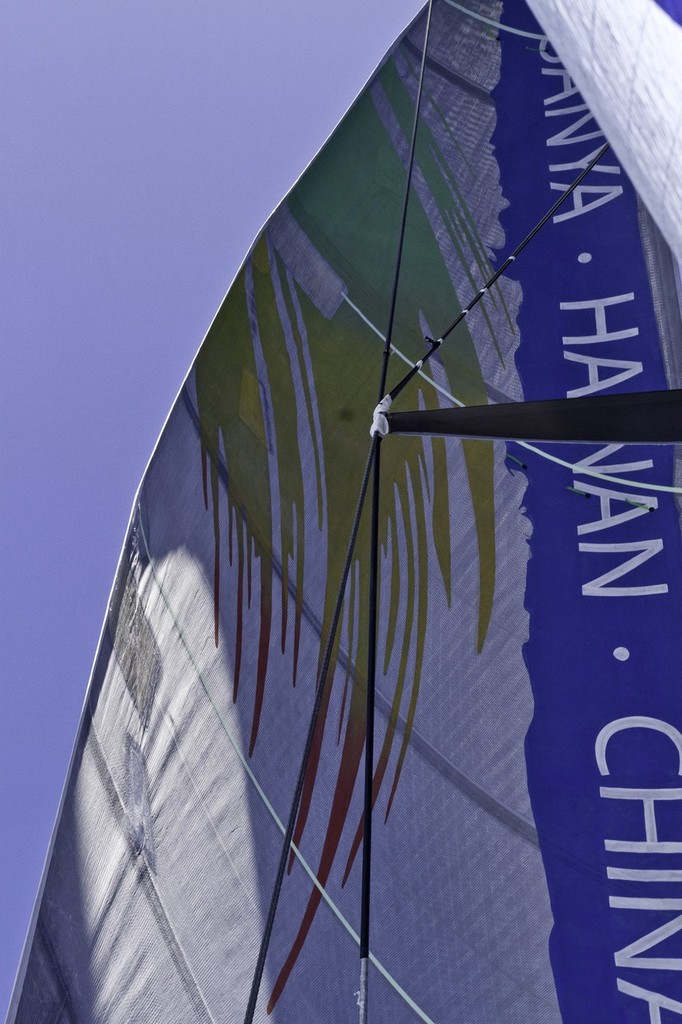 Team Sanya make a temporary fix to their D2 rigging after it broke during the night on leg 2 of the Volvo Ocean Race 2011-12, from Cape Town, South Africa to Abu Dhabi, UAE. Team Sanya are now heading to Madagascar to effect repairs.  © Andres Soriano/Team Sanya/Volvo Ocean Race