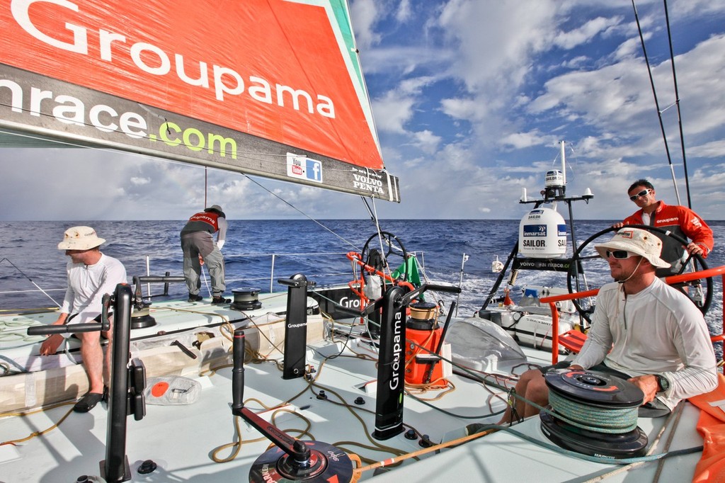 Groupama Sailing Team during leg 2 of the Volvo Ocean Race 2011-12, from Cape Town, South Africa to Abu Dhabi, UAE.  © Yann Riou/Groupama Sailing Team /Volvo Ocean Race http://www.cammas-groupama.com/
