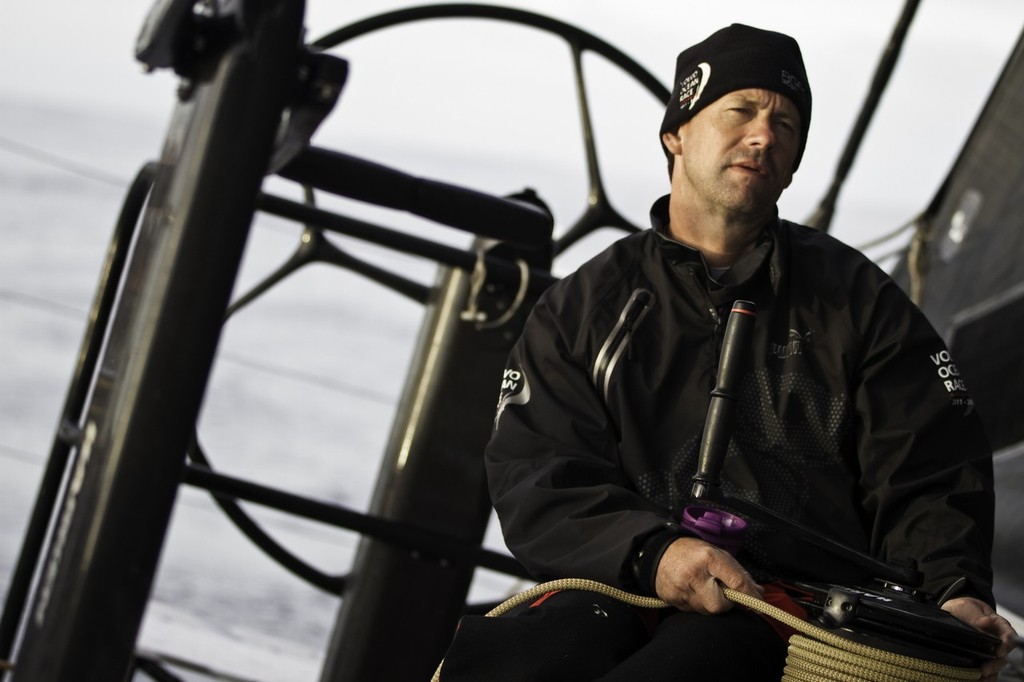 Brad Jackson trimming at sunrise. Puma during leg 2 of the Volvo Ocean Race 2011-12, from Cape Town, South Africa to Abu Dhabi, UAE.  © Amory Ross/Puma Ocean Racing/Volvo Ocean Race http://www.puma.com/sailing