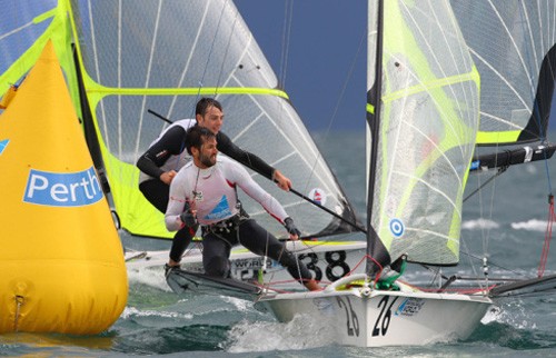 Billy Gooderham and Ian Hogan rounding a mark - ISAF Sailing World Championships Perth 2011 © John Curtis
