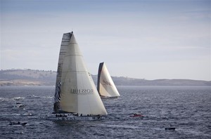 The battle: Investec Loyal and Wild Oats XI on the Derwent River photo copyright  Rolex/Daniel Forster http://www.regattanews.com taken at  and featuring the  class