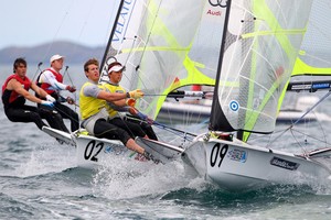 Perth, WA - December 15: John Pink, Rick Peacock, 49er December 15, 2011 off Fremantle, Australia. (Photo by Richard Langdon)

?Perth 2011 ISAF Sailing World Championships, 3rd-18th December 2011.?
Perth 2011 image.??For further information please contact richard@oceanimages.co.uk
+44 7850 913500
+61 478 221797??© Richard Langdon. This image may not be used for any other purpose without the express prior written permission of Richard Langdon.? photo copyright  Richard Langdon /Perth 2011 http://www.perth2011.com taken at  and featuring the  class