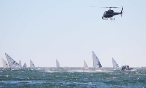 Helicopter and TV boats in action Fremantle - ISAF World Sailing Championships photo copyright Robert Deaves/Finn Class http://www.finnclass.org taken at  and featuring the  class