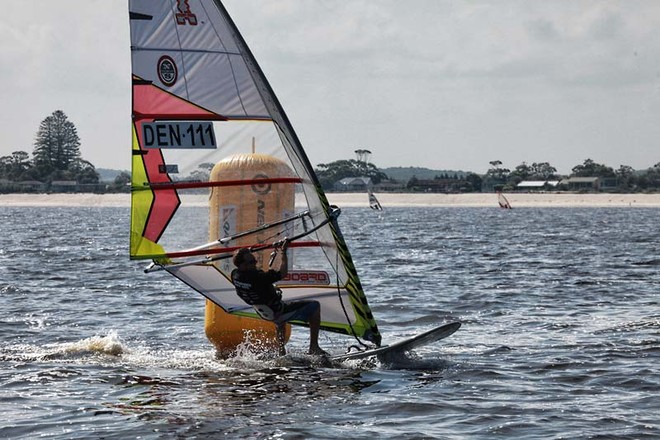2nd placed overall, Jesper Vesterstrom from Denmark, enjoys the lightwind race attempt.  - Downunder Pro 2012 © Sean O'Brien