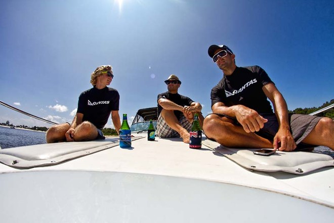 The top 3 Australians, Sean O'Brien, Brett Morris and Luke Baillie, relax on the boat. - Downunder Pro 2012 © Sean O'Brien