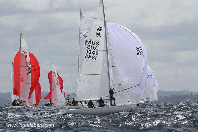 Etchells World Championship Sydney Australia 2012. Michael Bellingham&rsquo;s bowman hoisting the spinnaker. &copy; Ingrid Abery http://www.ingridabery.com