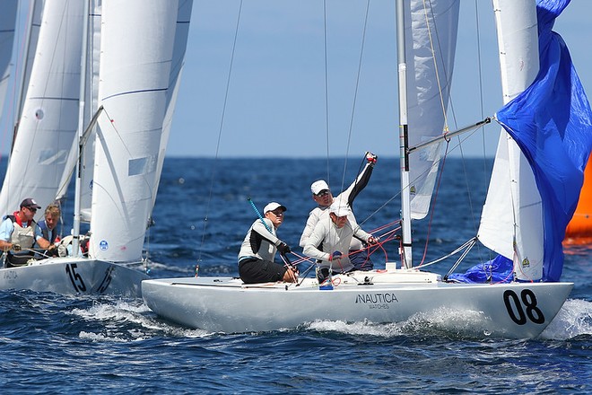 Etchells World Championship Sydney Australia 2012.  David Clarke, second in race seven, rounding the windward mark. © Ingrid Abery http://www.ingridabery.com