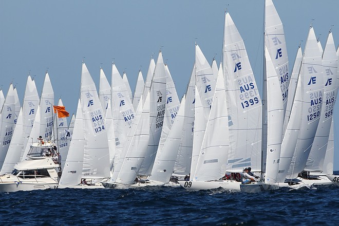 Etchells World Championship Sydney Australia 2012.   Race eight start. © Ingrid Abery http://www.ingridabery.com