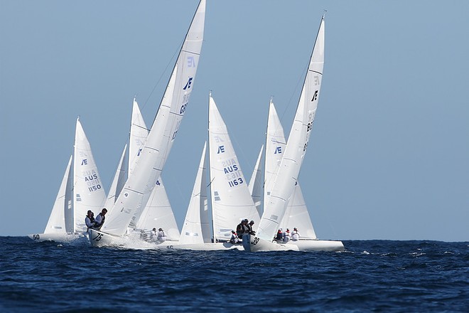 Etchells World Championship Sydney Australia 2012.  JAmes Howells (GBR1331) leading to the top mark. © Ingrid Abery http://www.ingridabery.com