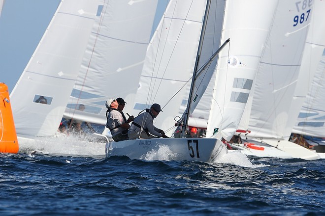 Etchells World Championship Sydney Australia 2012.  James Howells, GBR, 2nd overall in race eight, heading for the spreader mark.  © Ingrid Abery http://www.ingridabery.com