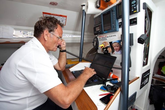 Ross Field works below on Buckley Systems, in a previous two-handed - Global Ocean Race 2011-12 © Ivor Wilkins/Offshore Images http://www.offshoreimages.com/