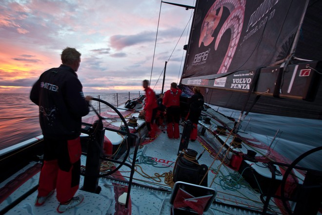 New Zealander Tony Mutter takes PUMA Ocean Racing powered by BERG home to Auckland, on the final morning of racing, during leg 4 of the Volvo Ocean Race 2011-12, from Sanya, China to Auckland, New Zealand.  © Amory Ross/Puma Ocean Racing/Volvo Ocean Race http://www.puma.com/sailing