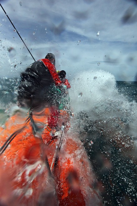 Groupama Sailing Team, Brad Marsh and Thomas Coville during leg 3 of the Volvo Ocean Race 2011-12, from Abu Dhabi, UAE to Sanya, China. &copy; Yann Riou/Groupama Sailing Team /Volvo Ocean Race http://www.cammas-groupama.com/