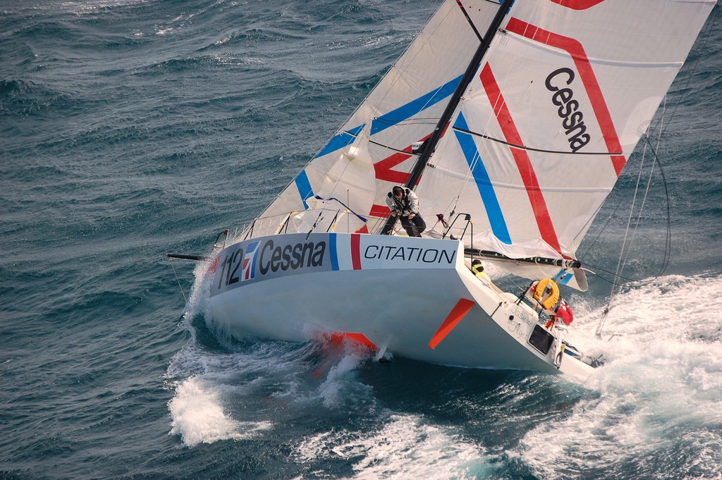The GOR Class40 fleet cross the Leg 3 start line in Wellington, New Zealand, and head into strong conditions in Cook Strait &copy; Oliver Dewar /Global Ocean Race http://www.globaloceanrace.com