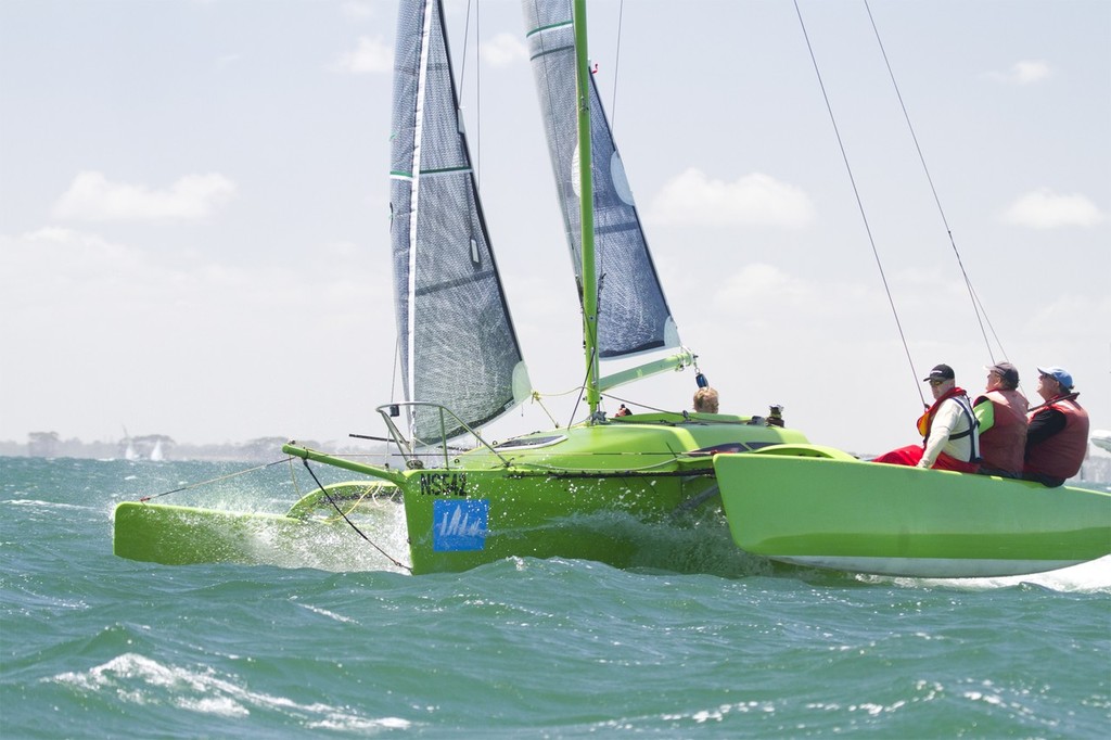 Sknot, Chris Culph's Farrier F22R finishing the Passage Race - Festival of Sails, Geelong 2012 photo copyright Beth Morley - Sport Sailing Photography http://www.sportsailingphotography.com taken at  and featuring the  class