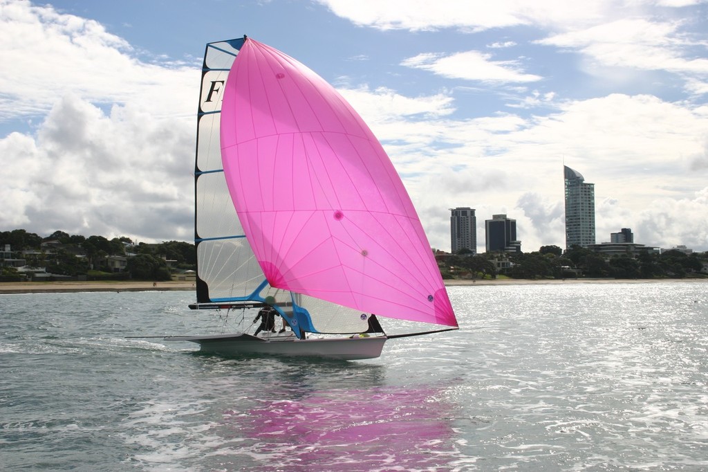 The FX is put through her paces off Takapuna ahead of the Womens Skiff trials in Santander, Spain in March 2012 © Dave Mackay http://www.mackayboats.com