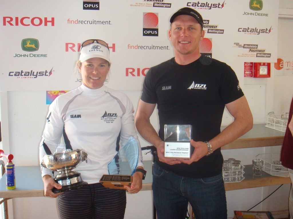 Sara Winther - Winner Laser Radial and Andrew Murdoch -Winner of the Laser Standard Fleet  - 2012 New Zealand National Championships photo copyright Chris Coad Photography http://www.chriscoad.co.nz/ taken at  and featuring the  class