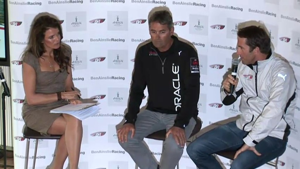 Tennis Commentator, Annabel Croft with Russell Coutts and Ben Ainslie on stage at the London Boat Show. © SW