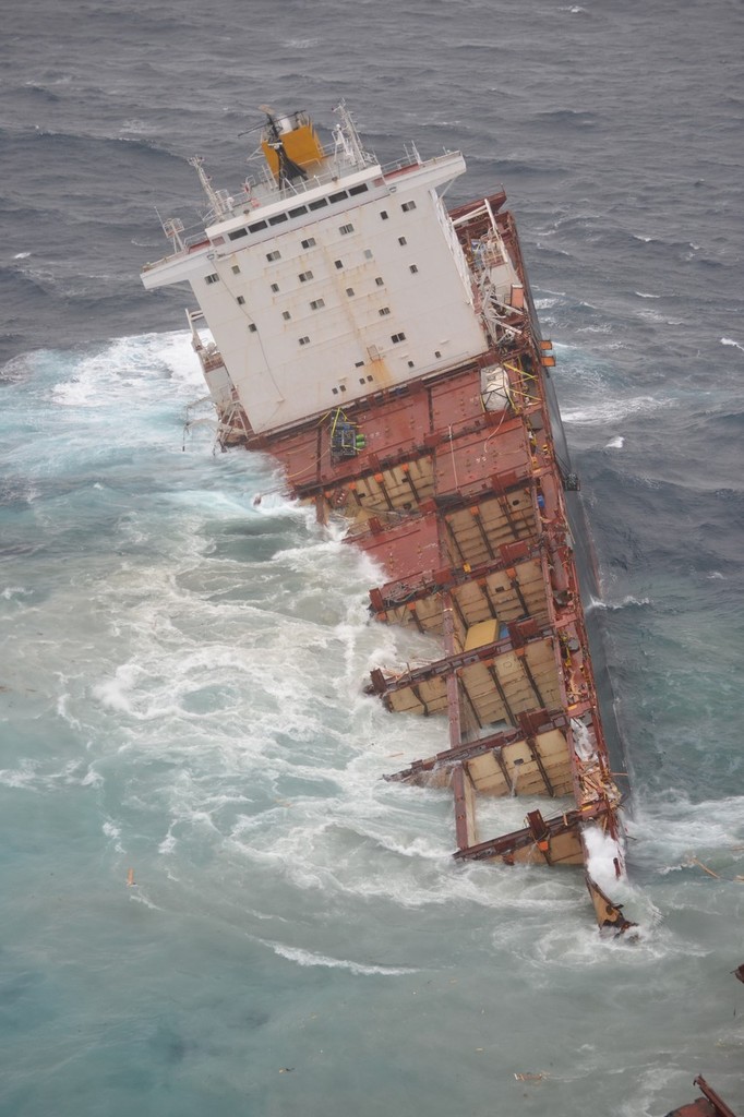 The stern section of the Rena has broken away from the bow which remains pinned on the Astrolabe Reef photo copyright Maritime NZ www.maritimenz.govt.nz taken at  and featuring the  class