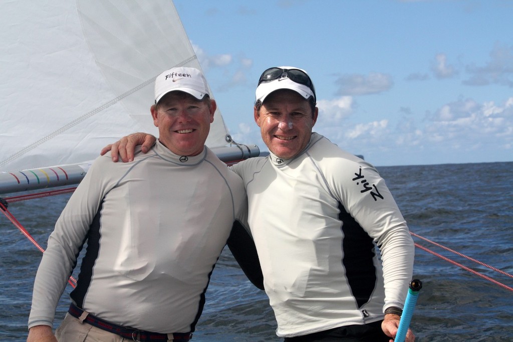 David Clark celebrates his 2012 Etchells Nationals victory with Andrew Smith - Zhik International Etchells Australian Championship 2012 photo copyright Damian Devine taken at  and featuring the  class