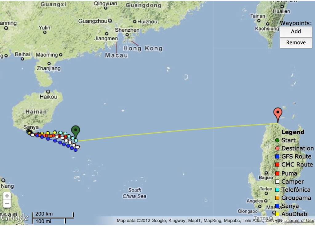 Fleet positions Leg 4 enroute to the Phillipines waypoint February 20,2012 Volvo Leg 4 photo copyright PredictWind.com www.predictwind.com taken at  and featuring the  class