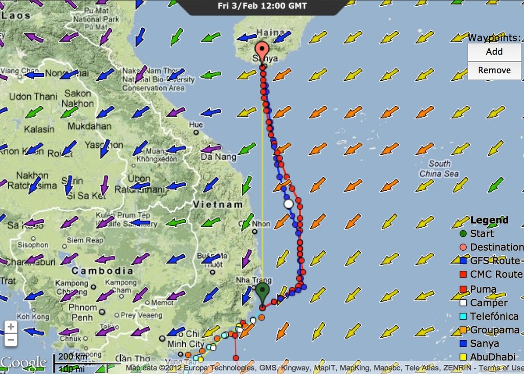 Projected route for Telefonica as at 2000hrs UTC on 02 February, 2012 photo copyright PredictWind.com www.predictwind.com taken at  and featuring the  class