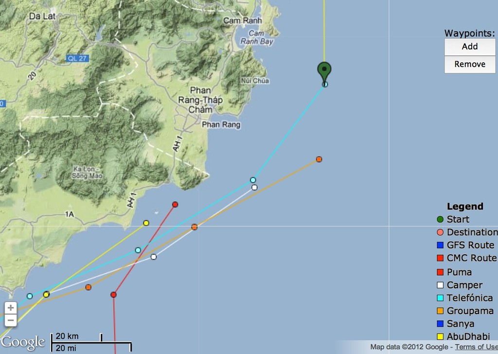 Fleet positions as at 2000hrs UTC on 02 February, 2012 photo copyright PredictWind.com www.predictwind.com taken at  and featuring the  class
