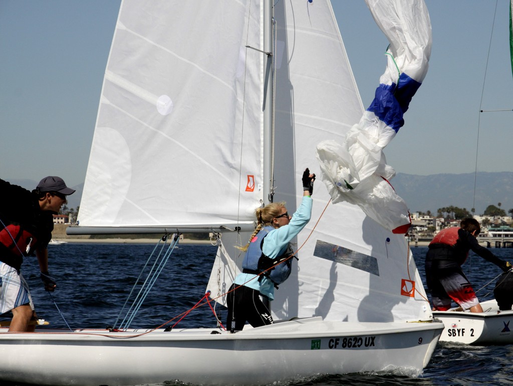 Jeff Tolan and crew Megan Roach toss up the chute on their CFJ - Manning Regatta 2012 photo copyright Rich Roberts http://www.UnderTheSunPhotos.com taken at  and featuring the  class
