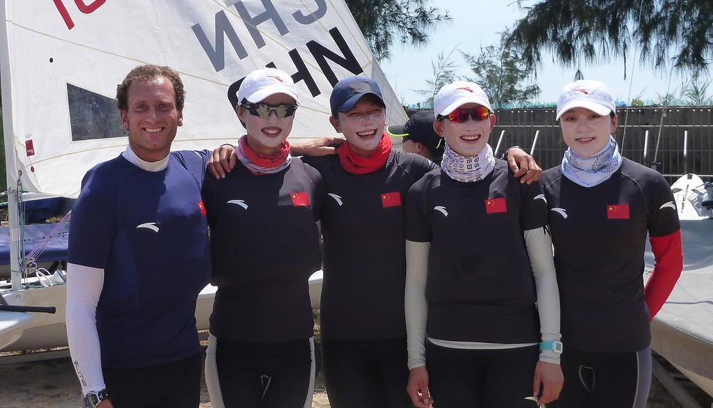 Laser Radial coach Jon Emmett with Lijia Xu (Lily), Daiqing Zhou (Dodo), Rubei Yuan (Eda),Tong Wu (Jenny) - Laser Radial sailors (China) photo copyright SW taken at  and featuring the  class