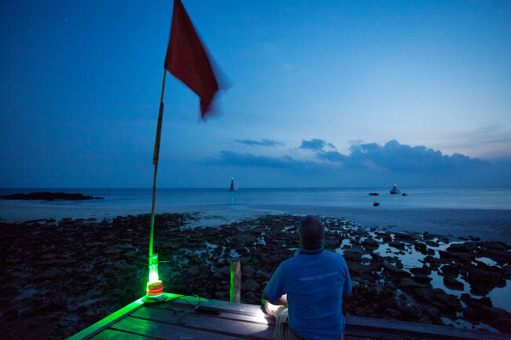 Mount Gay Rum 2012 Neptune Regatta. KukuKERchu takes line honours at dusk, Neptune Island. photo copyright Guy Nowell http://www.guynowell.com taken at  and featuring the  class