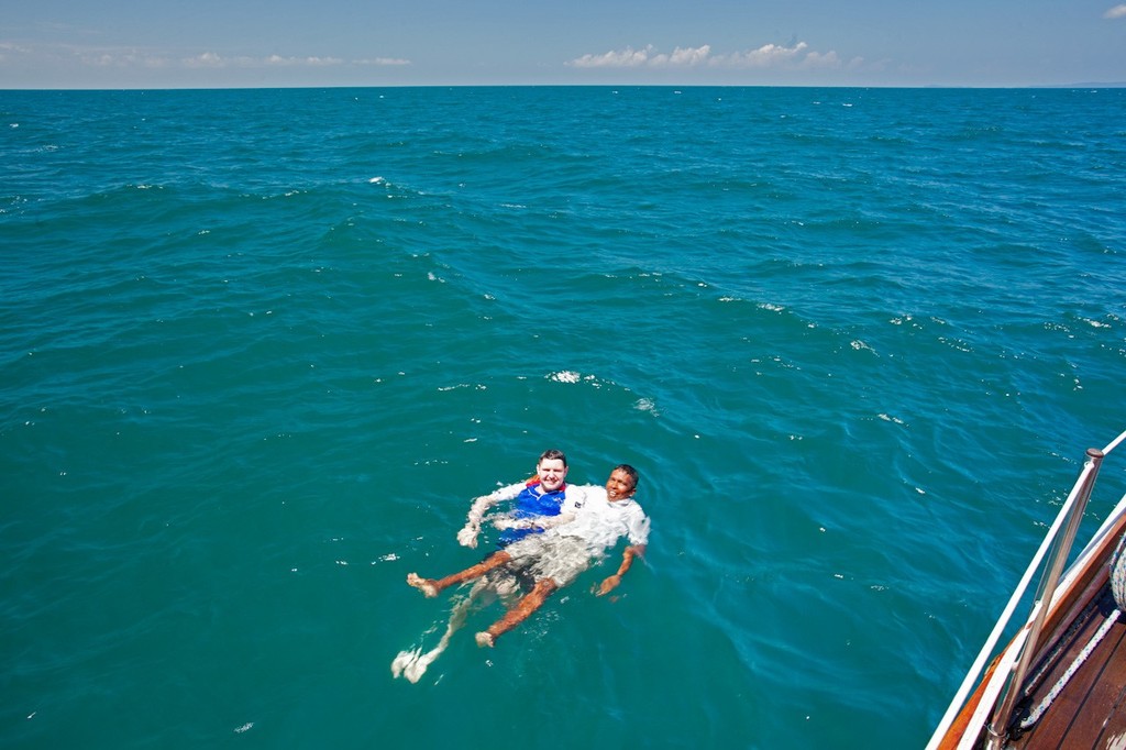 Swimming on the equator. You can almost see the line. Mount Gay Rum 2012 Neptune Regatta. © Guy Nowell/ Mt Gay Rum Neptune Regatta