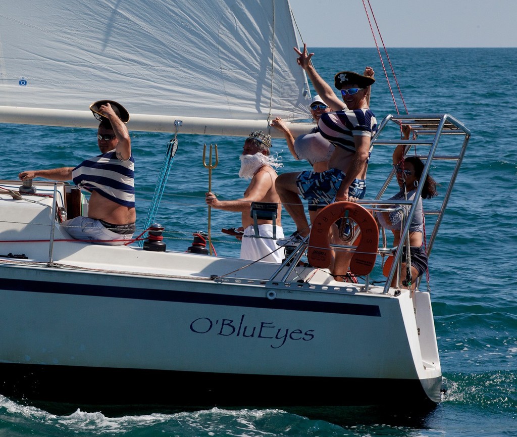 O’Blu Eyes acquires some very buxom crew. Mount Gay Rum 2012 Neptune Regatta. © Guy Nowell/ Mt Gay Rum Neptune Regatta